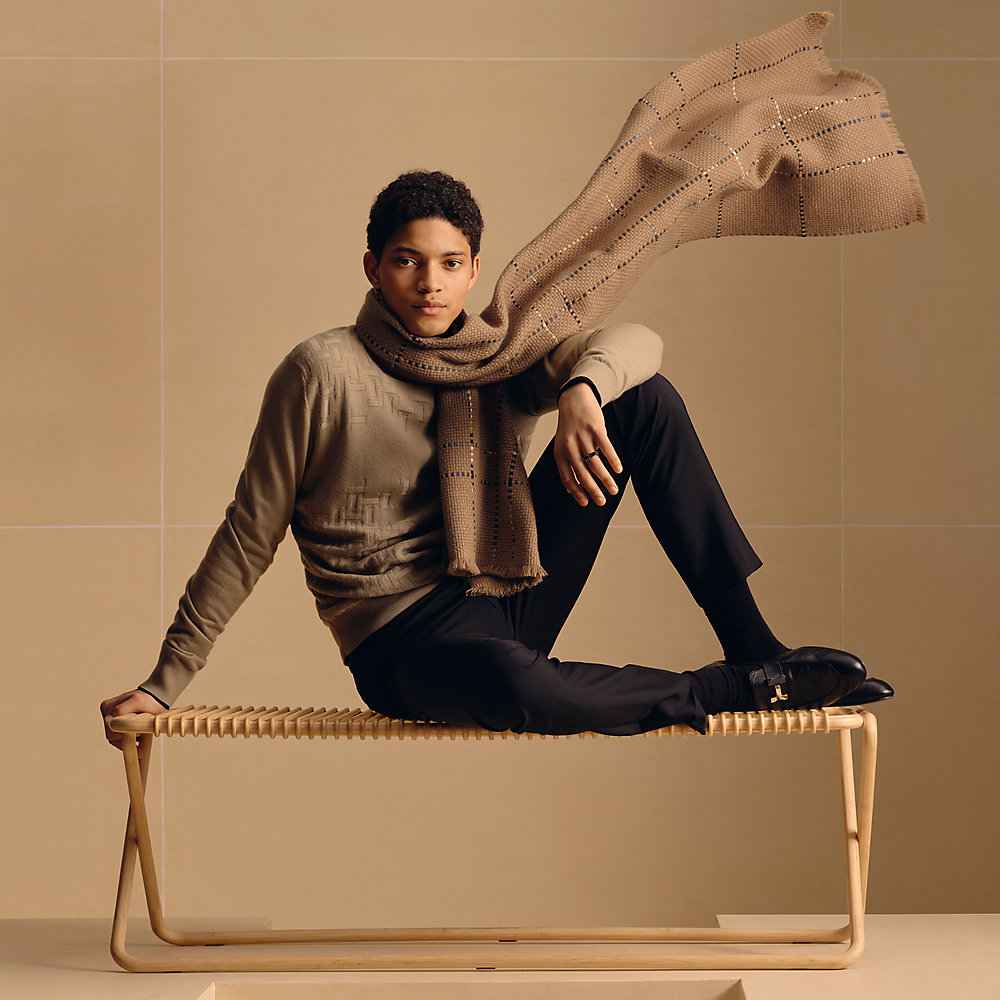 カシミヤマフラー 50×190 cm 《シルキー・パナマ》 - ベージュ